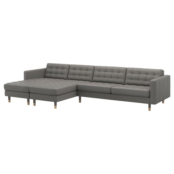 MORABO Sofá 5 plazas+chaise longues, Grann/Bomstad verde gris/madera
