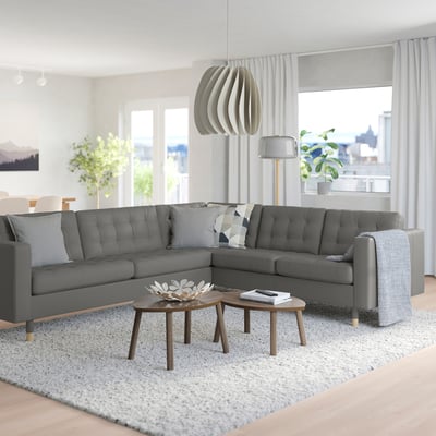 MORABO Sofá esquinero, 5 plazas, Grann/Bomstad verde gris/madera