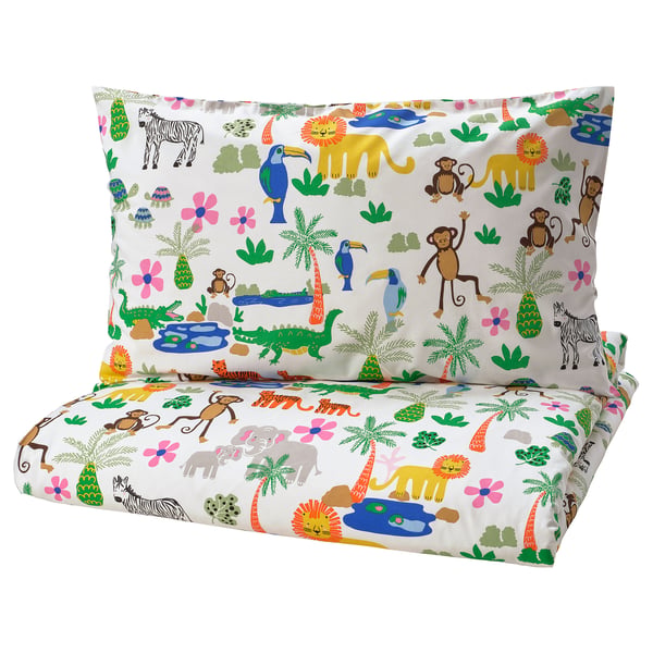 NATTHÄGER Funda nórdica+funda de almohada, multicolor/jungla, Tamaño twin