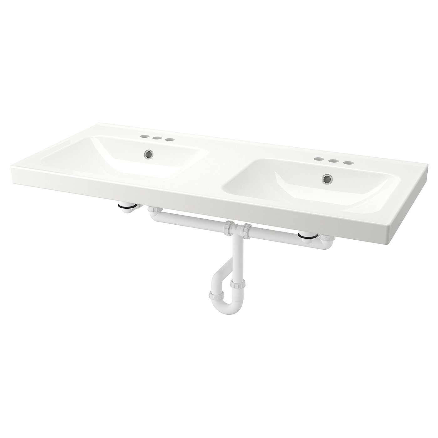 ORRSJÖN Lavamanos doble+sifón, blanco monomando de 4", 49x21 3/4 "