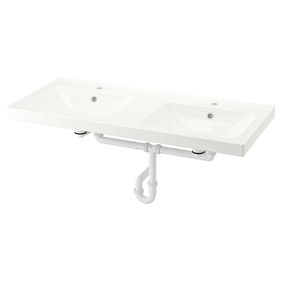 ORRSJÖN Lavamanos doble+sifón, blanco, 49x21 3/4 "