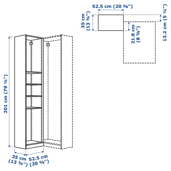 PAX Módulo esquina adicional+4 estantes, blanco, 20 7/8x13 3/4x79 1/8 "