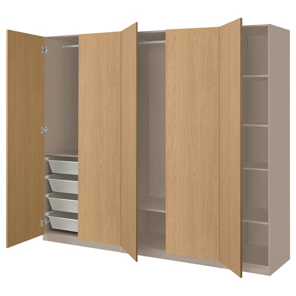 PAX / STORKLINTA Combinación de armario, beige grisáceo/efecto de roble, 98 3/8x23 5/8x79 1/4 "