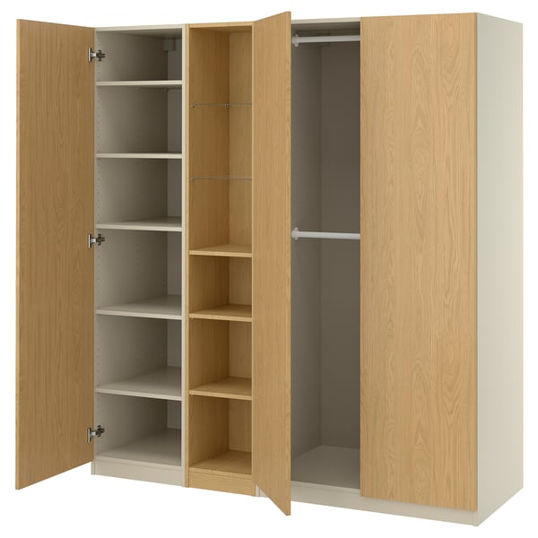 PAX / STORKLINTA Combinación de armario, beige grisáceo/efecto de roble, 72 7/8x22 7/8x79 1/8 "