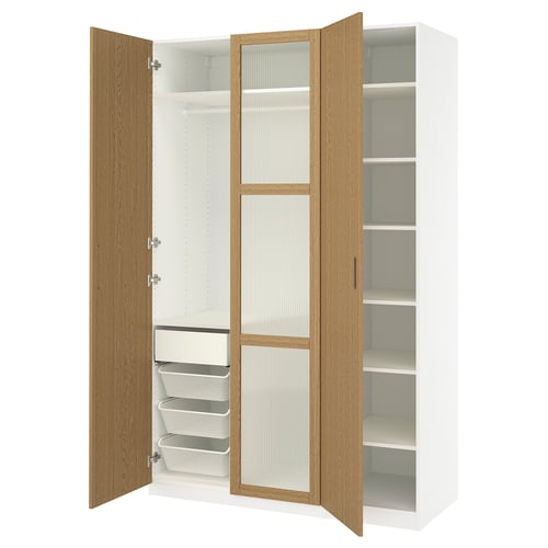 PAX / TONSTAD Combinación de armario, blanco/chapa de roble vidrio, 59x23 5/8x93 1/8 "