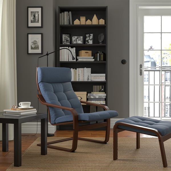 POÄNG Sillón, marrón/Gunnared azul