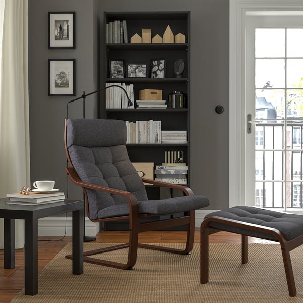 POÄNG Sillón, marrón/Gunnared gris oscuro