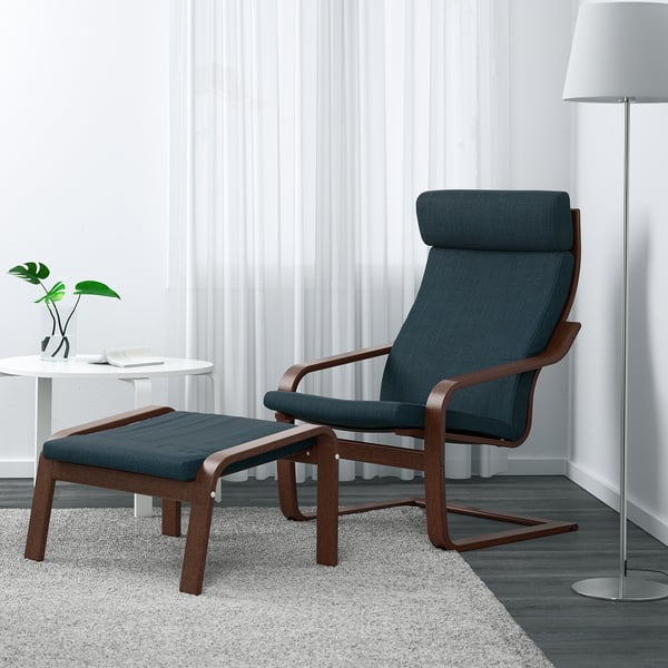 POÄNG Sillón, marrón/Hillared azul oscuro