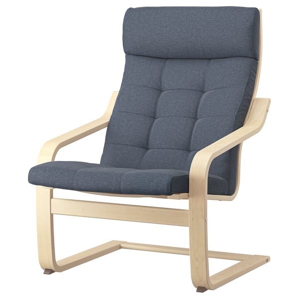 POÄNG Sillón y reposapiés, chapa de abedul/Gunnared azul
