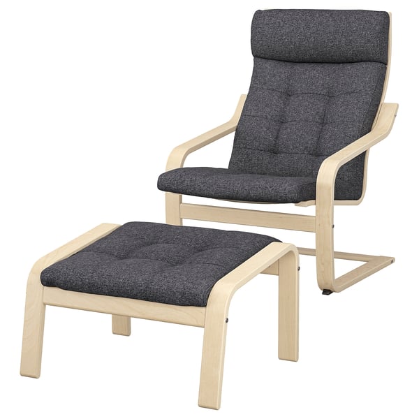 POÄNG Sillón y reposapiés, chapa de abedul/Gunnared gris oscuro