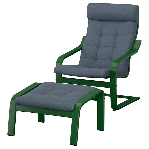 POÄNG Sillón y reposapiés, verde oscuro/Gunnared azul
