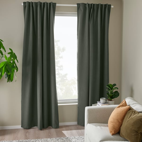 ROSENMANDEL Cortinas opacas, 1 par, verde oscuro/+cinta de fruncir, 53x98 "