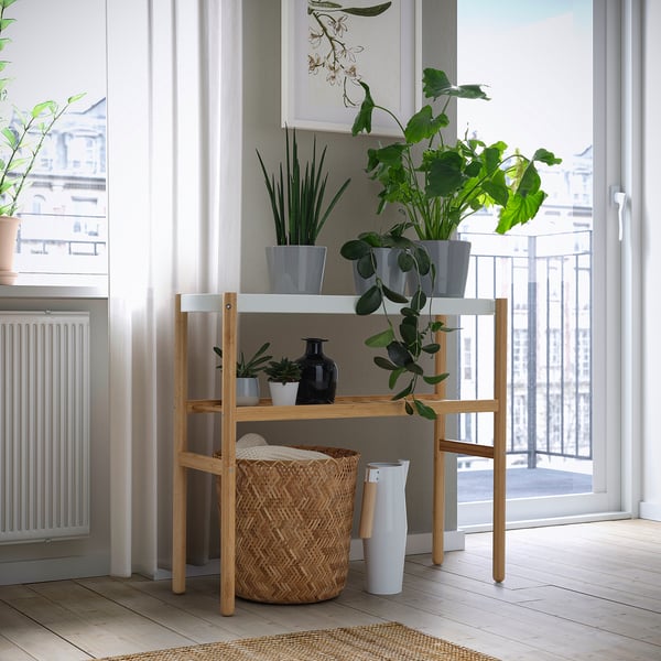 SATSUMAS Pedestal para plantas, bambú/blanco, 27 ½ "