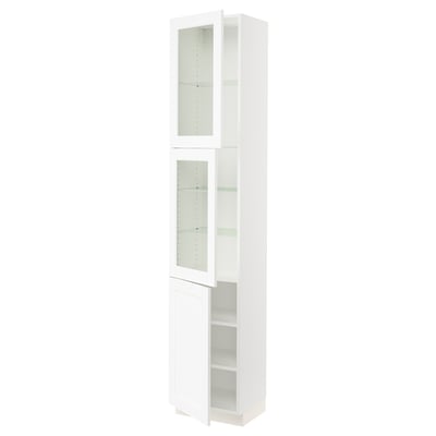 SEKTION Gabinete alto+2 puertas vidrio/1 pt, blanco Enköping/blanco efecto madera, 18x15x90 "