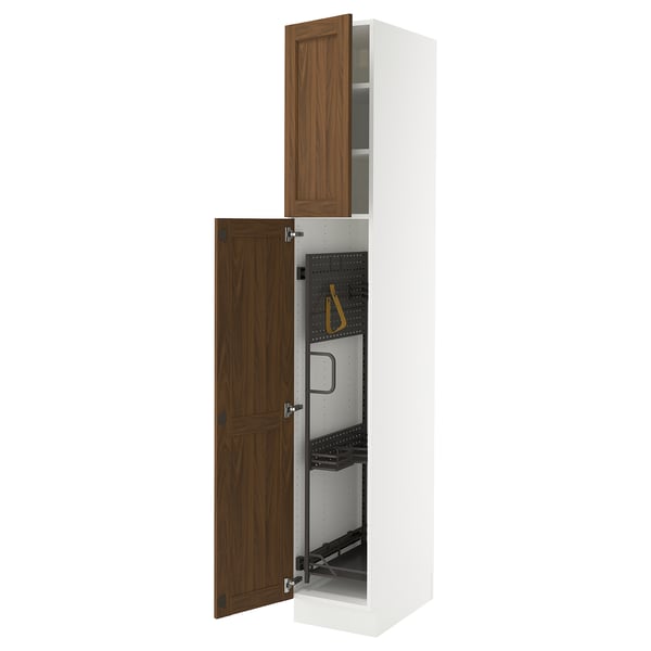 SEKTION Gabinete alto/accsr int extraíbles, blanco Enköping/marrón efecto de nogal, 15x24x90 "