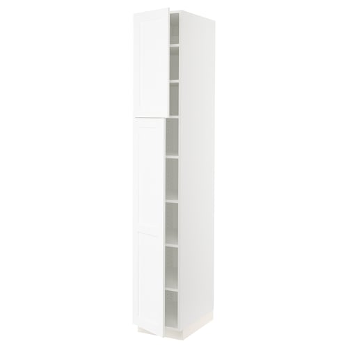 SEKTION Gabinete alto+estantes/2 puertas, blanco Enköping/blanco efecto madera, 15x24x90 "