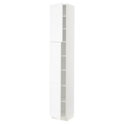 SEKTION Gabinete alto+estantes/2 puertas, blanco Enköping/blanco efecto madera, 15x15x90 "