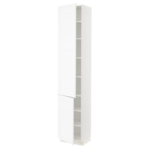 SEKTION Gabinete alto+estantes/2 puertas, blanco Enköping/blanco efecto madera, 18x15x90 "