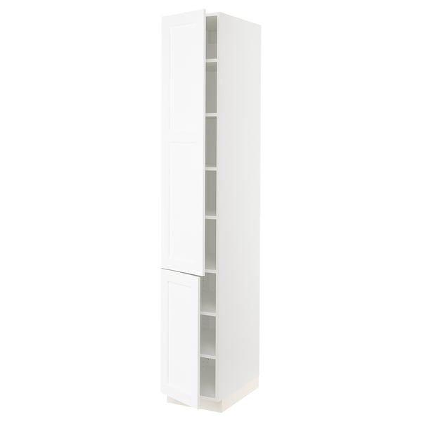 SEKTION Gabinete alto+estantes/2 puertas, blanco Enköping/blanco efecto madera, 15x24x90 "