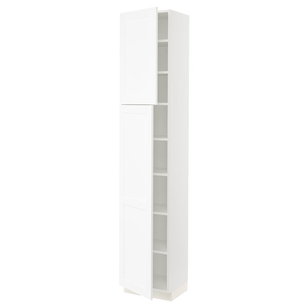 SEKTION Gabinete alto+estantes/2 puertas, blanco Enköping/blanco efecto madera, 18x15x90 "