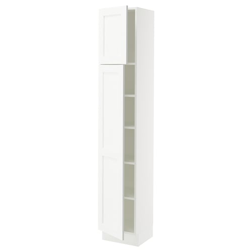SEKTION Gabinete alto+estantes/2 puertas, blanco Enköping/blanco efecto madera, 15x15x80 "