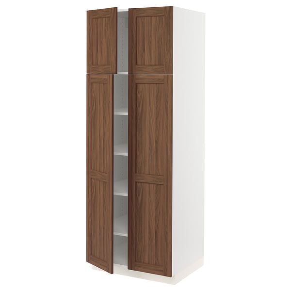 SEKTION Gabinete alto+estantes/4 puertas, blanco Enköping/marrón efecto de nogal, 30x24x80 "