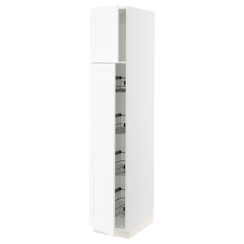 SEKTION Gabinete alto+prta/canastas alambre, blanco Enköping/blanco efecto madera, 15x24x80 "