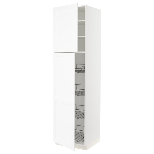 SEKTION Gabinete alto+prta/canastas alambre, blanco Enköping/blanco efecto madera, 24x24x90 "