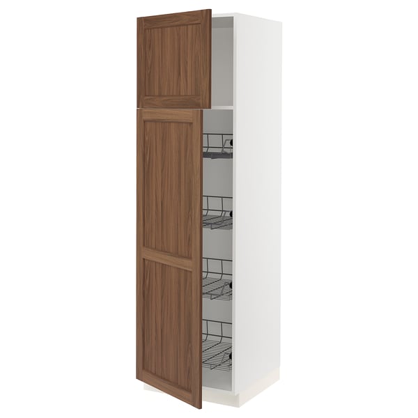 SEKTION Gabinete alto+prta/canastas alambre, blanco Enköping/marrón efecto de nogal, 24x24x80 "