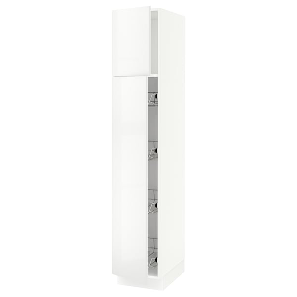 SEKTION Gabinete alto+prta/canastas alambre, blanco/Ringhult blanco, 15x24x80 "