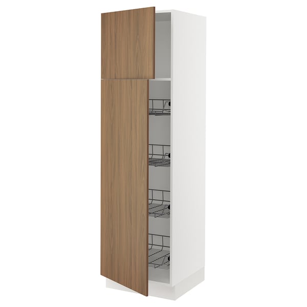 SEKTION Gabinete alto+prta/canastas alambre, blanco/Tistorp efecto nogal marrón, 24x24x80 "