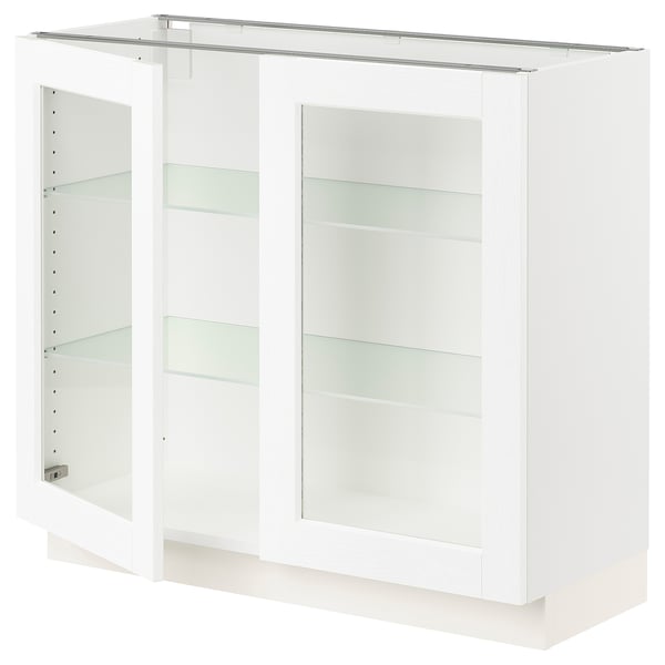 SEKTION Gabinete bajo+2 puertas de vidrio, blanco Enköping/blanco efecto madera, 36x15x30 "