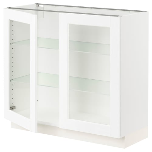 SEKTION Gabinete bajo+2 puertas de vidrio, blanco Enköping/blanco efecto madera, 36x15x30 "
