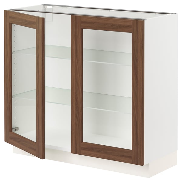 SEKTION Gabinete bajo+2 puertas de vidrio, blanco Enköping/marrón efecto de nogal, 36x15x30 "