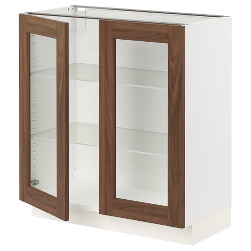 SEKTION Gabinete bajo+2 puertas de vidrio, blanco Enköping/marrón efecto de nogal, 30x15x30 "