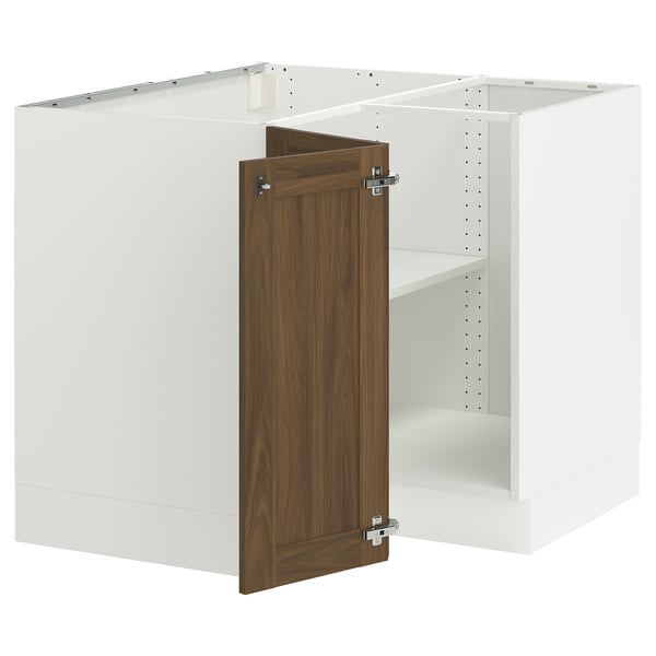 SEKTION Gabinete bajo de esquina+estante, blanco/Enköping efecto nogal marrón, 38x24x30 "