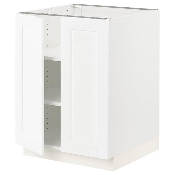 SEKTION Gabinete bajo+estantes/2 puertas, blanco Enköping/blanco efecto madera, 24x24x30 "
