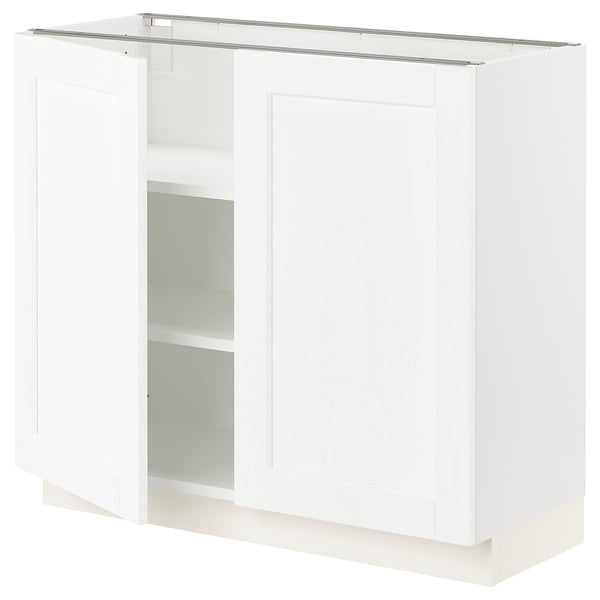 SEKTION Gabinete bajo+estantes/2 puertas, blanco Enköping/blanco efecto madera, 36x15x30 "