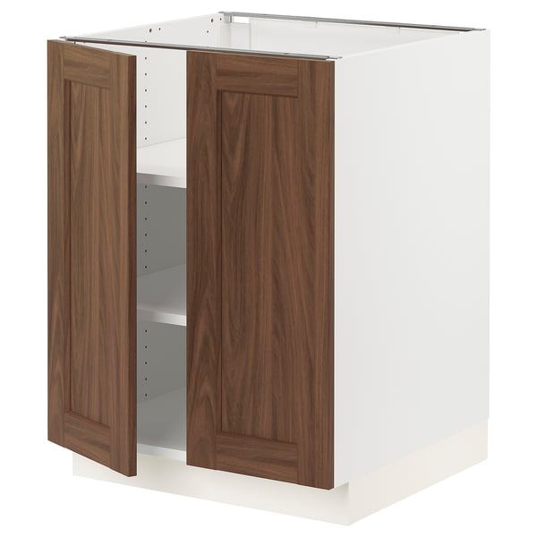 SEKTION Gabinete bajo+estantes/2 puertas, blanco Enköping/marrón efecto de nogal, 24x24x30 "