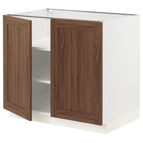SEKTION Gabinete bajo+estantes/2 puertas, blanco Enköping/marrón efecto de nogal, 36x24x30 "