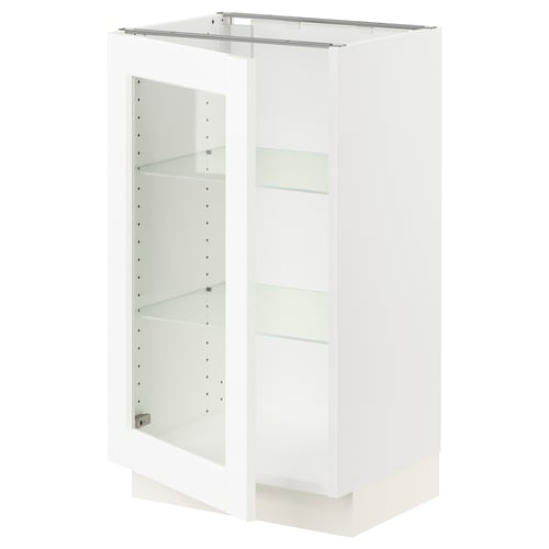 SEKTION Gabinete bajo+puerta de vidrio, blanco Enköping/blanco efecto madera, 18x15x30 "