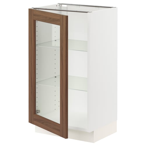 SEKTION Gabinete bajo+puerta de vidrio, blanco Enköping/marrón efecto de nogal, 18x15x30 "