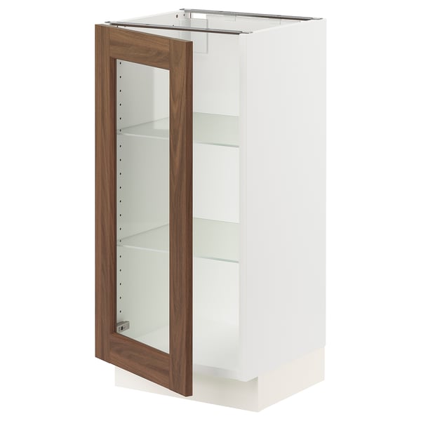 SEKTION Gabinete bajo+puerta de vidrio, blanco Enköping/marrón efecto de nogal, 15x15x30 "