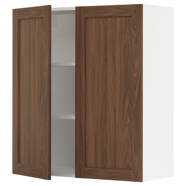 SEKTION Gabinete de pared+2 puertas, blanco Enköping/marrón efecto de nogal, 36x15x40 "