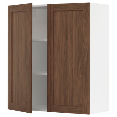 SEKTION Gabinete de pared+2 puertas, blanco Enköping/marrón efecto de nogal, 36x15x40 "
