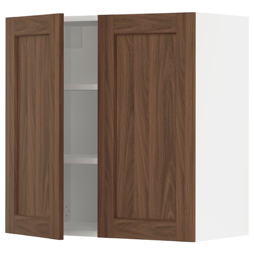 SEKTION Gabinete de pared+2 puertas, blanco Enköping/marrón efecto de nogal, 30x15x30 "