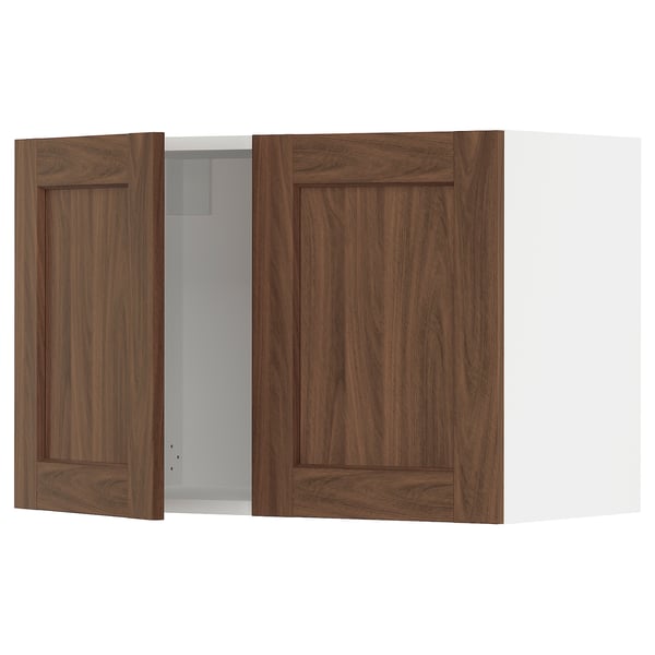 SEKTION Gabinete de pared+2 puertas, blanco Enköping/marrón efecto de nogal, 30x15x20 "