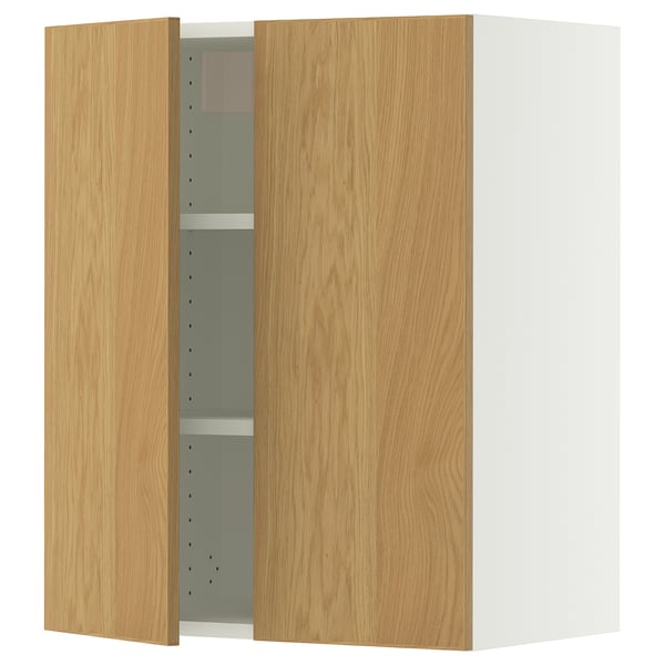 SEKTION Gabinete de pared+2 puertas, blanco/Sinarp chapa de roble, 24x15x30 "