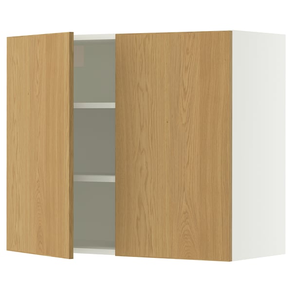 SEKTION Gabinete de pared+2 puertas, blanco/Sinarp chapa de roble, 36x15x30 "