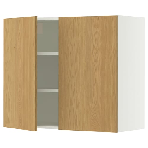 SEKTION Gabinete de pared+2 puertas, blanco/Sinarp chapa de roble, 36x15x30 "